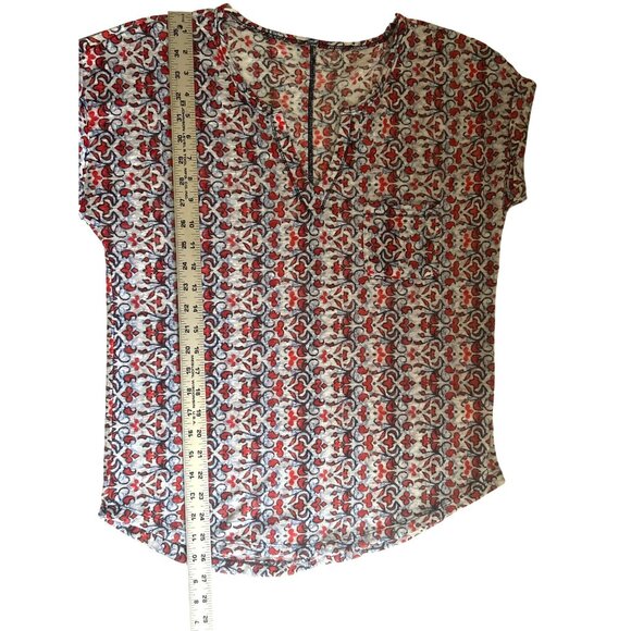 Dept. 222 Womens Short Sleeve V Neck Red & Blue Lightweight Patterned Top Small - Picture 8 of 8